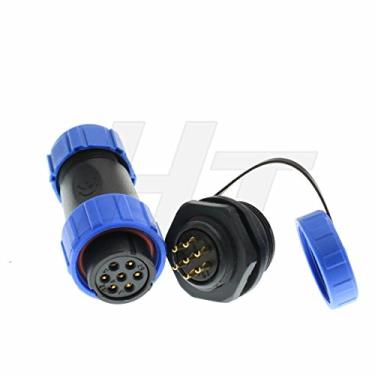 Imagem de HangTon HE21 Conector de 7 pinos de potência industrial impermeável IP68 conector circular automotivo elétrico plugue de cabo fêmea soquete de montagem em painel macho, 15Amp
