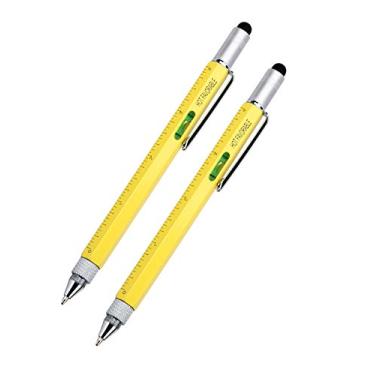 Imagem de Hot Favorable Kit de ferramentas multifuncional de bolso para caneta de metal 6 em 1 – Conjunto de ferramentas faça-você-mesmo multifuncional de alumínio resistente – caneta sensível ao toque Stylus/caneta esferográfica/nível de bolha/régua de 4 polegadas/bit de cabeça chata Phillips – 2 unidades