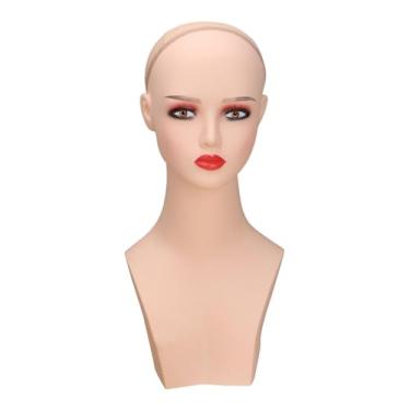 Imagem de oshhni Suporte de exposição de perucas de cabeça de manequim realista com manequim de ombro para brincos, cachecol, perucas, exibição, modelagem, apliques de, Lábio Vermelho