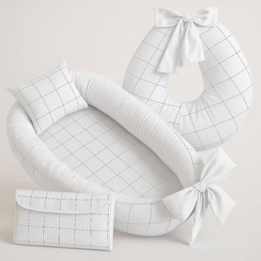 Imagem de Kit Baby Premium –Almofada de Amamentação + Ninho Redutor de Berço + Trocador Portátil Estampado (Xadrez Branco)