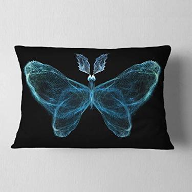 Imagem de Designart Borboleta fractal turquesa no escuro - Lombar abstrato para sala de estar, sofá, enchimento de almofada + capa de almofada impressa em ambos os lados 30,5 x 50,8 cm