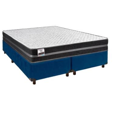Imagem de Cama + Box Azul e Colchão Molas Ultralastic Queen - Inducol