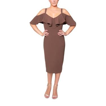 Imagem de RACHEL Rachel Roy Vestido feminino Marcella elegante tomara que caia colado ao corpo midi para festa, Mocha, PP