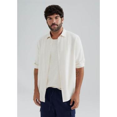 Imagem de Camisa Masculina Manga Longa Slim Com Linho - Hering, XXG, Off white
