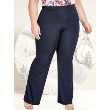 Imagem de Calça Feminina Plus Size Flare Marinho Elástico Na Cintura - Marguerit