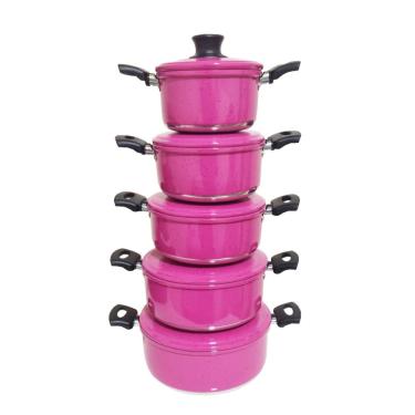 Imagem de Jogo 5 Panelas Alumínio Grosso Resistente Rosa Pig Belmar