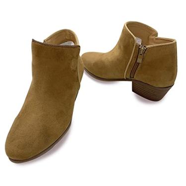 Imagem de Amanda DiLaurie oo Bota feminina de cano baixo, casual, clássica, com zíper lateral, camurça, para mulheres, Bege, 11 Wide