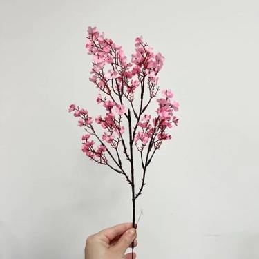 Imagem de Ramo de Flores de Cerejeira Artificial 35cm Buquê de Seda Para Decoração Casamento Festa Arranjos Florais(Rosa,1)