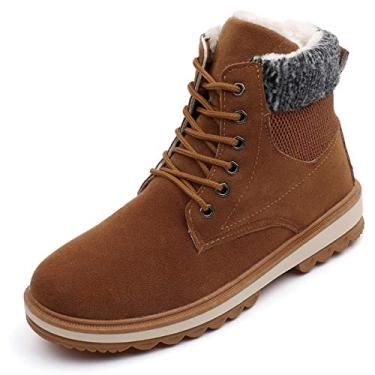 Imagem de Bigfanshu Botas de neve masculinas quentes de couro de camurça de inverno botas de neve impermeáveis para lazer inverno botas de trabalho sapatos moda masculina meio da panturrilha botas de neve sem cadarço e sem zíper, Marrom, 40 BR G
