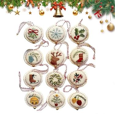 Imagem de Linyuant Kit de bordado de Natal, kits de enfeites de Natal bordados, kit de enfeites de Natal para bordado à mão, conjunto completo para iniciantes, kit de ornamentos bordados à mão para iniciantes