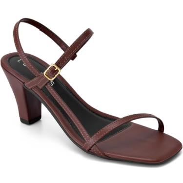 Imagem de Sandália Feminina Lumiss Salto Fino Bico Quadrado Fivela Delicada Confortável marrom37