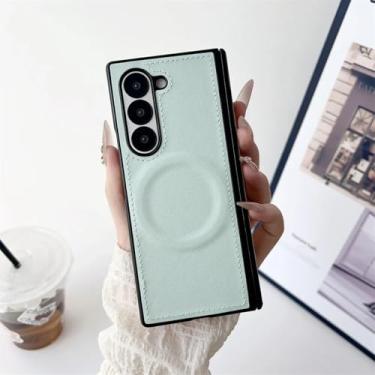 Imagem de Capa protetora magnética de couro para Galaxy Z Fold6 com dobradiças (para Galaxy Z Fold6/verde)