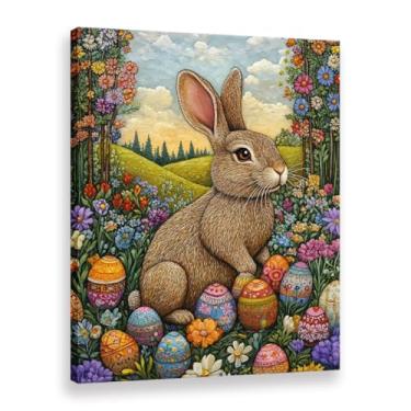 Imagem de CANLUNTE Impressão em tela para decoração de parede de coelhinho da Páscoa - Pintura de arte de ovos pintados florais, presente de festival de primavera para quarto de crianças (arte 7,9 cm x 45,7 cm