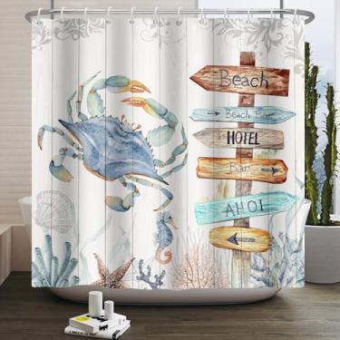 Imagem de ZJRBJB Conjunto de cortina de chuveiro de praia, oceano, caranguejo náutico, coral, litoral, poliéster, para banheiro, cenário marítimo, animal, verão, cavalo-marinho, estrela-do-mar, cortina de