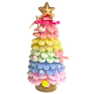 Imagem de CUTENNIOU Árvore de Natal pequena com topo de estrela dourada, mini árvore de Natal colorida de 22 cm, limpadores de cachimbos, decorações de Natal para decoração de Natal em casa, decoração de festa