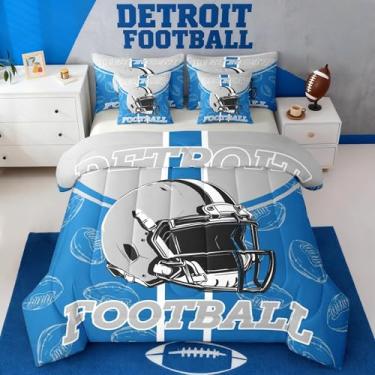 Imagem de Feelyou Jogo de cama de futebol americano, tamanho casal, 7 peças, Detroit, para crianças, meninos, meninas, futebol americano, decoração de quarto, rúgbi, esportes