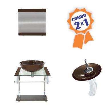 Imagem de Combo 2 em 1 - Gabinete 40cm Croácia + Torneira Ibiza - EKASA, Marrom