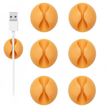 Imagem de Suporte de cabo, clipes de cabo, 6 peças, organizador de cabos adesivos amarelos, suporte de gerenciamento de fio para mesa de cabeceira, mesa, escritório ou mouse