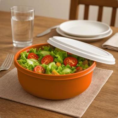 Imagem de Saladeira Plástica Redonda 4,6L Com Tampa Branca Cozinha - GP Plástico