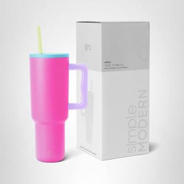 Imagem de Simple Modern Copo de 1,18 l com alça e tampa de canudo | Garrafa de água reutilizável isolada | Presentes para mulheres homens ele ela | Coleção Trek | 1,134 g | 80s Mix