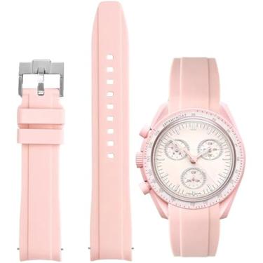 Imagem de Nizonlaie Pulseiras de relógio de silicone com extremidade curvada, compatível com Omega X Swatch Moonswatch, 20 mm, curvado, sem lacunas, liberação rápida, pulseira de borracha de silicone premium