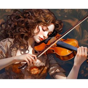 Imagem de Kits de pintura por números para adultos, meninas tocando violino, faça você mesmo, pintura a óleo por números, para adultos iniciantes em tela para decoração de parede de casa, presentes de