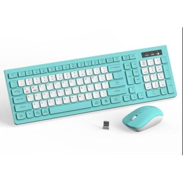Imagem de Combo de teclado e mouse sem fio, teclado sem fio de tamanho completo e mouse DPI ajustável, receptor USB de 2,4 GHz, teclado e mouse para PC, Windows, desktop, laptop (Tiffany azul e branco-B)