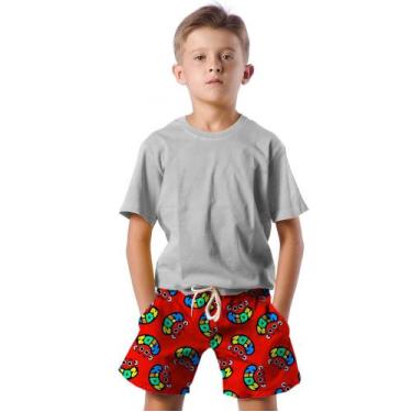 Imagem de Shorts Infantil Bermuda Calção Praia Verão Kidz Cartoon Fun Funny Red 
