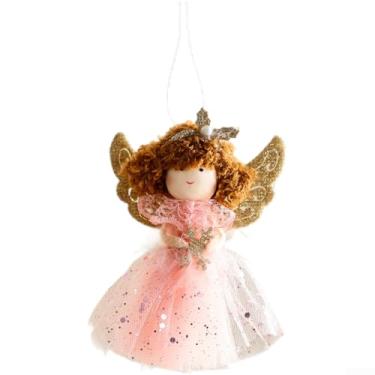 Imagem de Enfeite de boneca celestial de Natal com tecido de pelúcia e tule, design de anjo festivo para decorações de árvores de férias, embrulho de presente e decoração de casa, cor branca, 8 x 13 cm