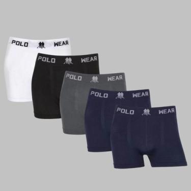Imagem de Kit 5 Cuecas Boxer Polo Wear Masculino Original Premium Lisa, 1branco,