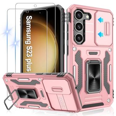 Imagem de Gritup Capa para Samsung Galaxy S23 Plus com 2 protetores de tela HD e capa de câmera deslizante, proteção contra quedas de grau militar de 3 m, suporte de anel magnético, capa protetora para celular