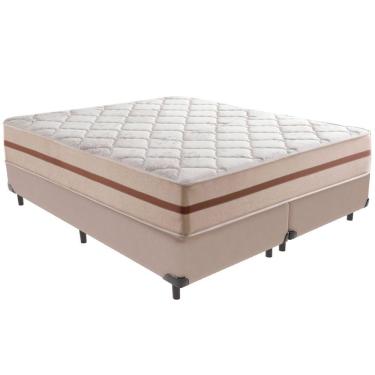 Imagem de Cama Box Bege E Colchão Classic 26 Cm Molas Ensacadas King Anjos