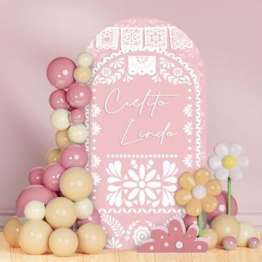 Imagem de AIBIIN Capa de fundo de arco Cielito Lindo de 1,8 m, capas de arco floral mexicano rosa para chá de bebê Cielito Lindo chá de bebê, casamento, aniversário, chá de panela, topo redondo de 2 lados