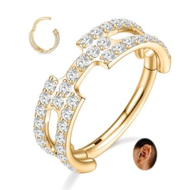 Imagem de FUNLMO Anel de nariz de zircão cubo concha hélice tragus torre daith piercing brinco cartilagem aço cirúrgico 316L joia septo, Aço inoxidável, Zircônia cúbica