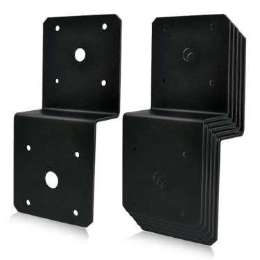 Imagem de Anvpkun (6 peças) Placas de conector z de viga de poste de 5 cm, laços de viga de deck para madeira, gancho de viga de metal preto furacão, suportes de suporte de viga de convés, espessura de 2,2 mm