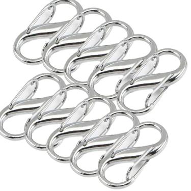 Imagem de 10 peças de mosquetão S, gancho para chaveiro, mosquetão de metal, gancho duplo para acampamento, pesca, caminhadas, esportes ao ar livre - prata
