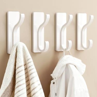 Imagem de pickpiff Ganchos de parede com fita adesiva – fácil de remover, sem resíduo, gancho de toalha pegajoso resistente, pacote com 4, branco