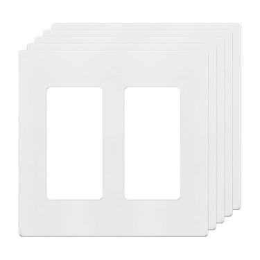 Imagem de HIITIO Placa de parede decoradora sem parafusos, 5 peças, placas de parede de 2 gangs, design sem parafusos, capas de tomada com certificação UL para interruptores de segurança para crianças, modernas