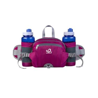 Imagem de WATERFLY Pochete de cintura: pochete 2 suportes de garrafa de água cinto lombar caminhada corrida corrida acampamento homem grande mulher (rosa vermelha)