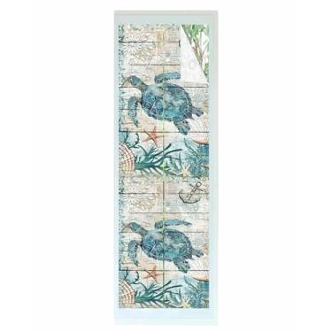Imagem de Película de privacidade para janela de tartaruga marinha verde azul-petróleo oceano turquesa decorativa vitral placa náutica texturizada adesivo para porta, 59,9 cm x 199,9 cm blackout persianas capa