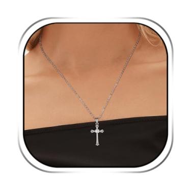 Imagem de HZMAN Colar de cruz para mulheres, pingente de cruz de cristal de ouro e prata de aço inoxidável, colar pequeno e delicado, presente moderno para ela, Aço inoxidável, Zircônia cúbica