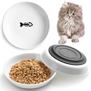 Imagem de Kitwinney Tigelas de comida para gatos – Pratos de cerâmica para gatos com fundo de silicone antiderrapante, placas de alimentação silenciosas para gatos, gatinhos e cães pequenos, pacote com 3