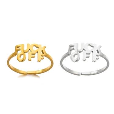 Imagem de 2 anéis de letras para mulheres e homens, ouro, prata, abertos, empilháveis, anéis de polegar motivacionais, anel ajustável, anel de declaração descolado, hip hop, punk, presentes de Natal e