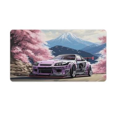 Imagem de JDM Carro R32 Flores de cerejeira neve montanha mesa tapete de mouse pad antiderrapante grande material de escritório tapete de mesa de borracha impermeável para escritório jogo casa 40 x 75 cm