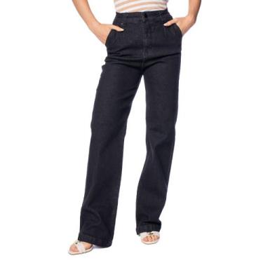Imagem de Calça Sarja Feminina Bless Denim Wide Leg Preto Mescla, Preto, 38