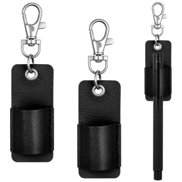 Imagem de Tweruna 2 peças de suporte de caneta, suporte de caneta de couro preto para cordão, clipe de lápis antiperda para carretel de crachá