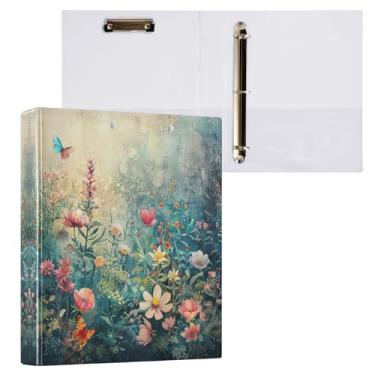 Imagem de Qilmy Organizador de fichário redondo de flores da primavera, fichário de 3 anéis com prancheta (tamanho carta A4), fichário fofo para material de escritório escolar 415