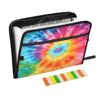 Imagem de CEBUGI Pasta expansível de 13 bolsos, impermeável, sanfonada, organizador de arquivos com etiquetas tamanho A4, organizador de documentos de papel para escola, escritório, colorido, tie-dye