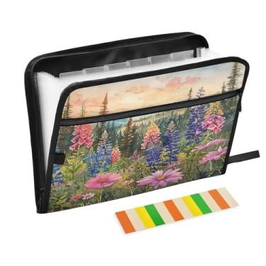 Imagem de Wassud Acordeão de flores desabrochando, organizador de arquivos, letras A4, pastas de arquivo, papel organizador de documentos, fólio com etiquetas, pasta de arquivos expansível, 13 bolsos