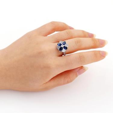 Imagem de Anel de coquetel floral azul para mulheres, anel de declaração de flor de zircônia cúbica, joia de coquetel da moda YC6535, Latão Zircônia cúbica, Sem pedra preciosa